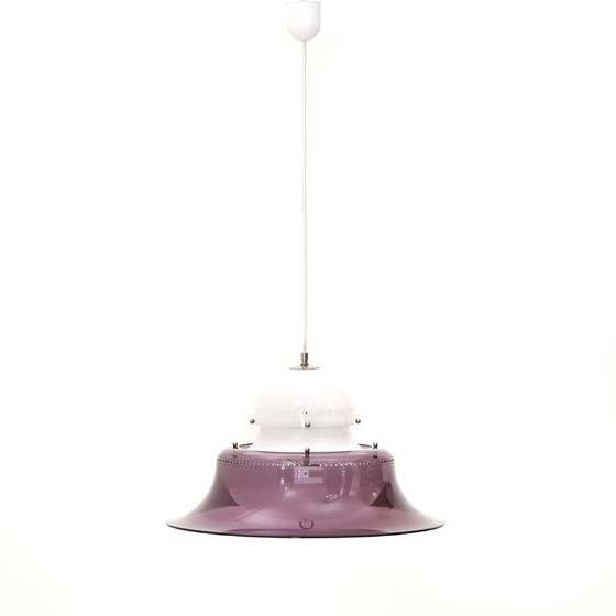 Image 1 of Witte en paarse "KD14" kroonluchter van Sergio Asti voor Kartell, jaren 70.