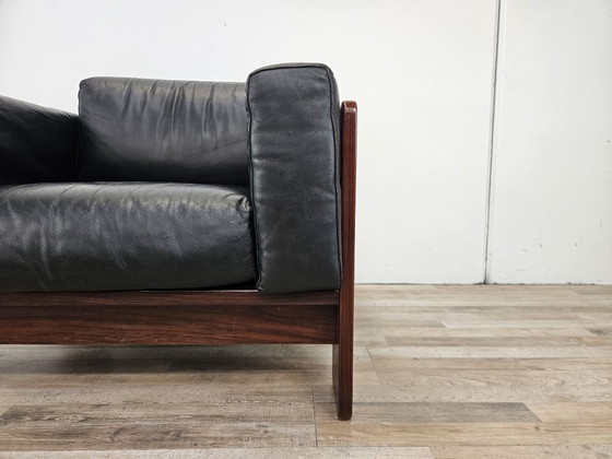 Zwarte Leren Fauteuil met Houten Frame, Gavina, Leer, Mid Century Modern (foto 7 van 10)
