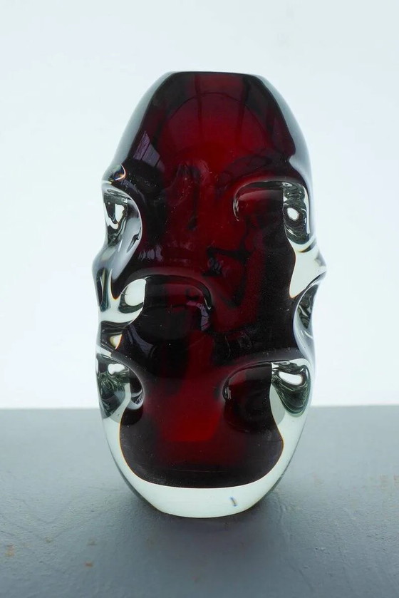 Image 1 of Mid-century modern handmade crystal vase in dark red by Börne Augustsson for Åseda
