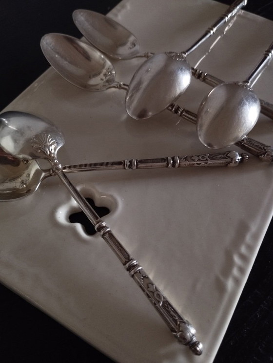 Image 1 of 6 cucchiaini in metallo argentato, stile russo S.F.A.M.