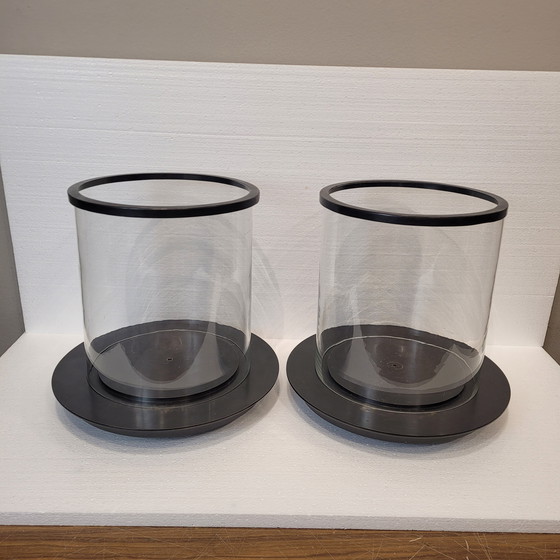 Image 1 of Paar Kerzenhalter, Photophoren, Kerzenständer, Glas und Metall, 90er Jahre – Frankreich