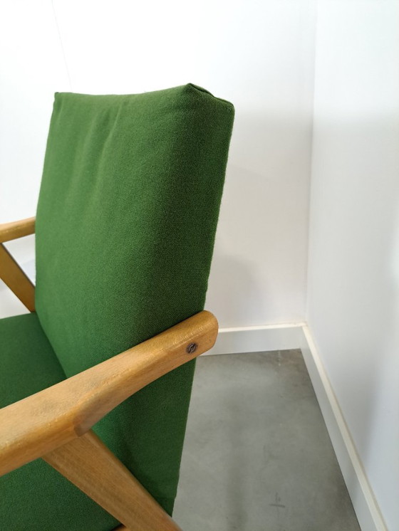 Image 1 of Set of 6 groene eetkamerstoelen met beukenhout