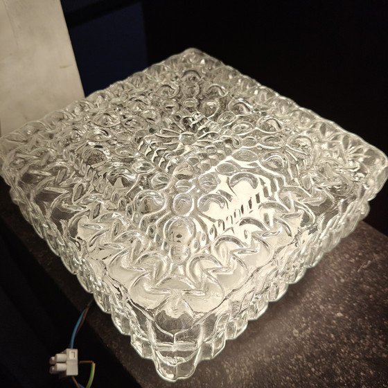Image 1 of Lampada da soffitto/parete vintage anni '70 in vetro ghiaccio – Brutalismo ed era spaziale