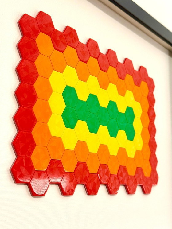 Image 1 of 3D Printed Rainbow Honeycomb Wall Art, Framed Geometric Decor