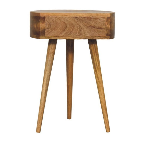 Mini Table de Nuit Ronde Aspect Chêne – Bois de Mangue Massif Avec Tiroir – Artisan, Tables de nuit, Wood (photo 10 of 10)