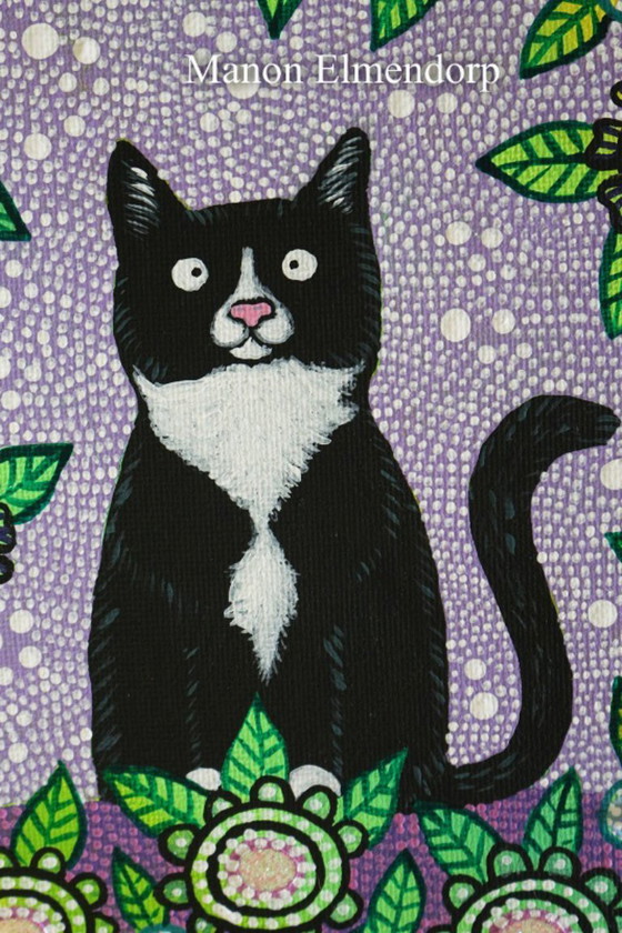 Image 1 of Uniek Handgeschilderd Schilderijtje Kat Nieuw 20x20 cm