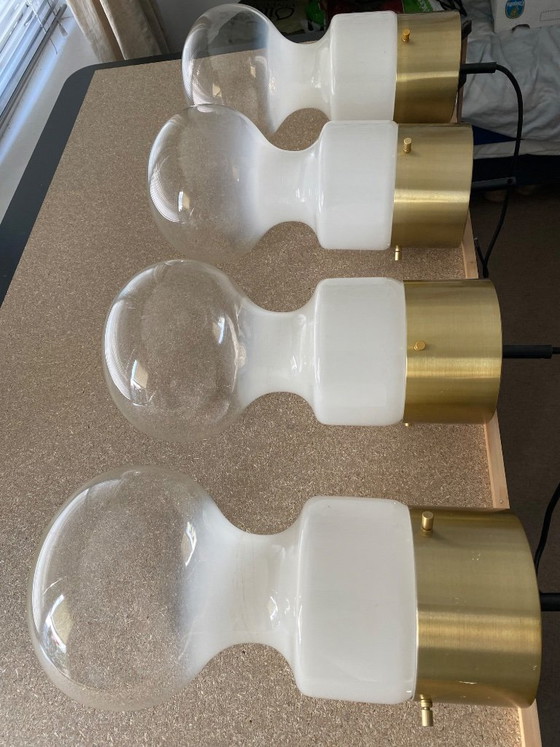 4 lampes vintage en verre et laiton par Van Raak Amsterdam – Suspensions, Glass, Brass (photo 2 of 5)