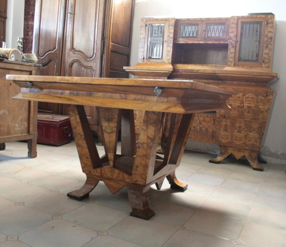 Image 1 of Table de salle à manger Art Déco, bois d'olivier, Italie, Rome, design unique, 1933