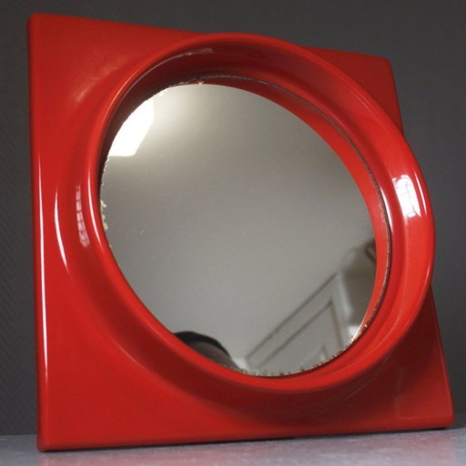 Spiegel im Space-Age-Design der 1970er Jahre, ARTIPRESENT, glänzend rot, ABS