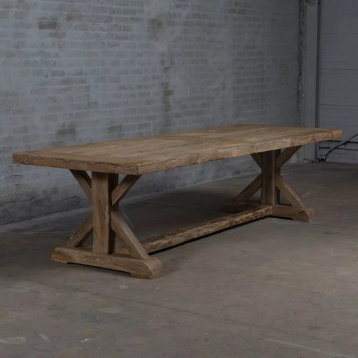 Farm Table - Cross Model - 300 x 100 cm - Antique Solid Oak