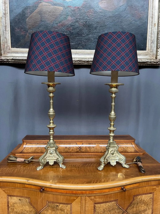 Pair of Renaissance lamps. Gilded bronze., Table lamps (photo 2 of 6)