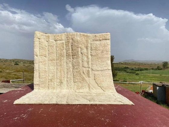 Moroccan Berber rug in ecru 300x200 cm, handmade rug with geometric design. – Rugs & carpets, Wool, Cotton (photo 12 of 12)