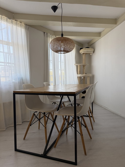 Oak table with metal frame 169x78x75 cm