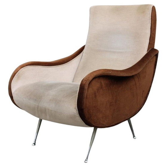 Cesare Lacca Mid Century Moderner italienischer Samt-Sessel für ISA Bergamo – Aluminium, Wood (photo 3 of 27)
