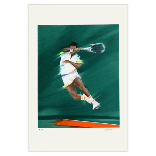 Lithographie signée par Victor Spahn, Smash Final, Tennisman, 1985 – lithos zeefdrukken, Paper (photo 2 of 5)