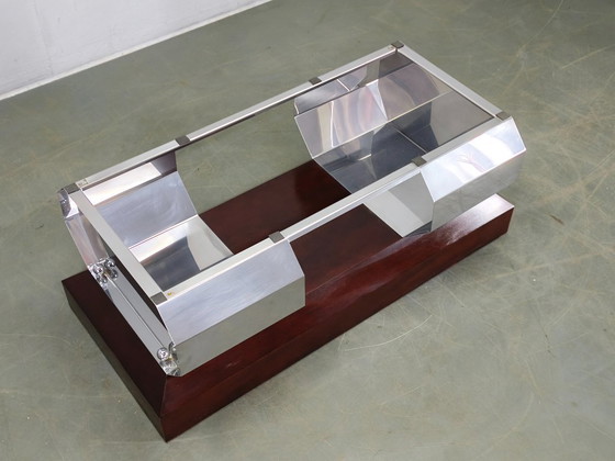 Table basse italienne en chrome, verre fumé et bois, années 70, style Willy Rizzo – Tables basses, Wood (photo 5 of 13)
