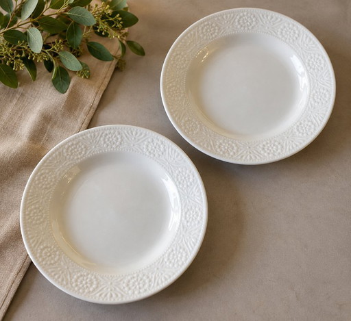 Boch Frères La Louvière borden, wit met decoratieve rand