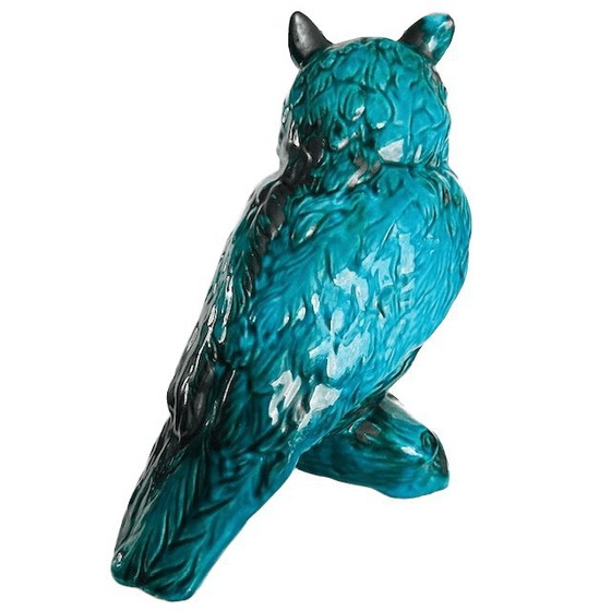 Image 1 of Gufo di metà secolo Jema Holland in ceramica turchese 1950s