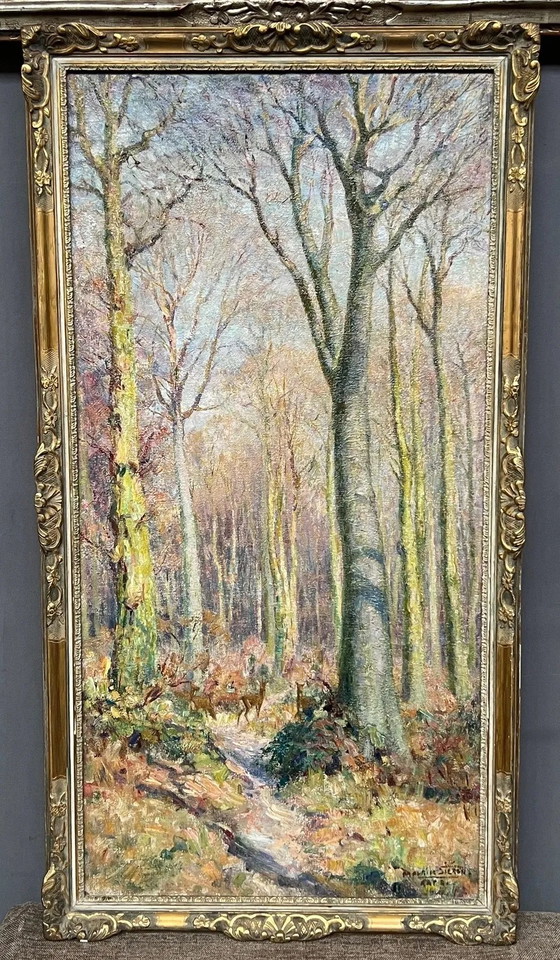 Maurice Sieron (1879-1970). "Forest Landscape". Oil on old canvas. Impressionism., Paintings & Drawings (photo 2 of 7)