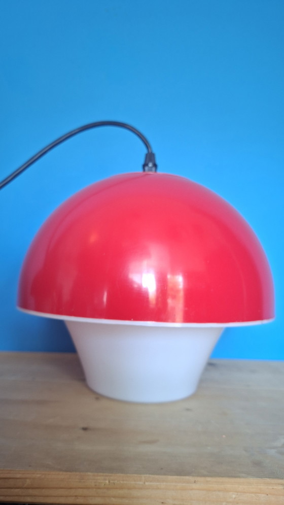 Image 1 of Red vintage space age massive mushroom pendant lamp
