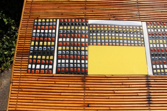 Image 1 of Table haute en céramique et rotin de Audoux Minet et Roger Capron