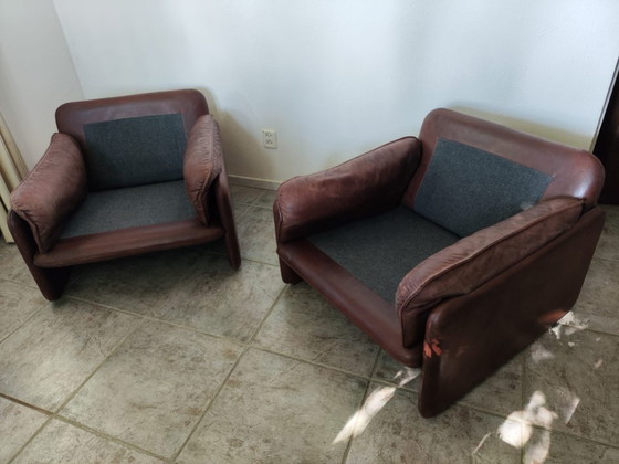 Image 1 of Ensemble de salon vintage De Sede - canapé 3 places + 2 fauteuils - cuir de buffle épais - 1970