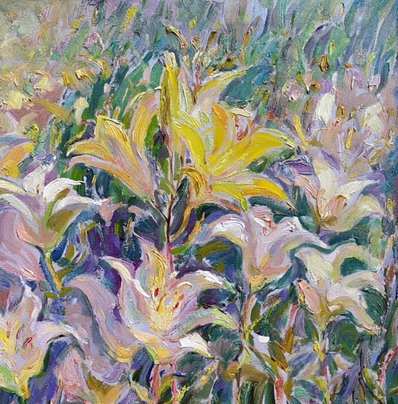 Original Ölgemälde Natur Blumen Lilien im Garten – Gemälde & Zeichnungen, Canvas (photo 3 of 5)