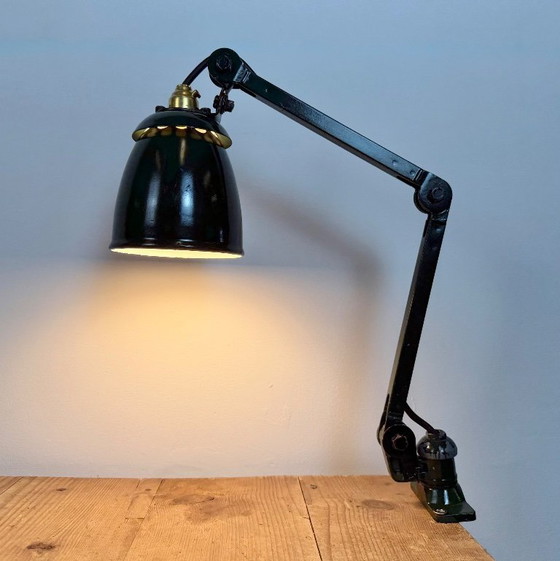 Image 1 of Industrial Green Enamel Adjustable Table Lamp, 1960s