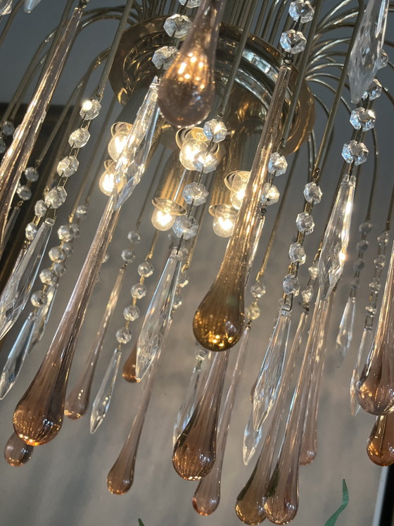 Lustre XL vintage en cristal rose en forme de larme de Murano – Copper, Crystal (photo 11 of 11)