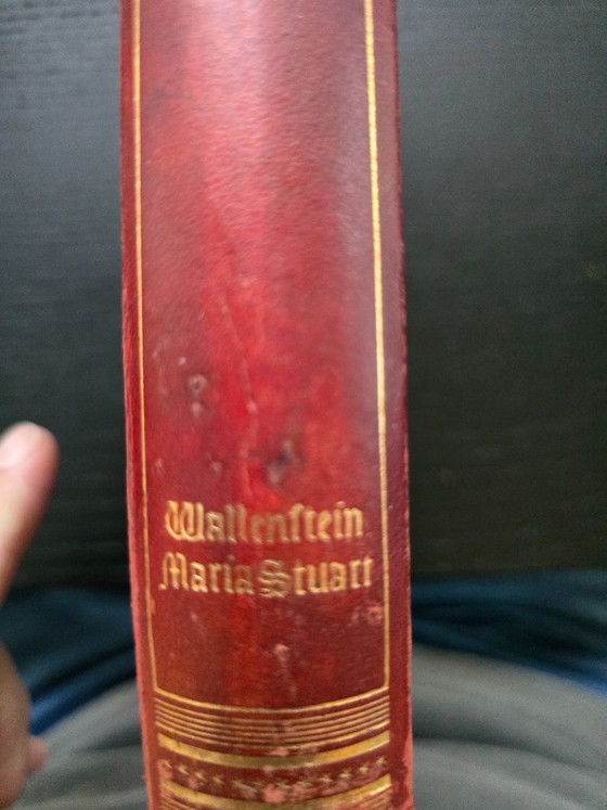 Antico set di due volumi "Schillers Werke" (circa 1910) – Dorso rosso-verde e stampa dorata (photo 12 of 17)
