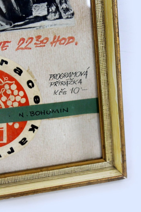Image 1 of Tsjechoslowaakse handgemaakte cabaretposter met collage en handgeschreven tekst, 1969