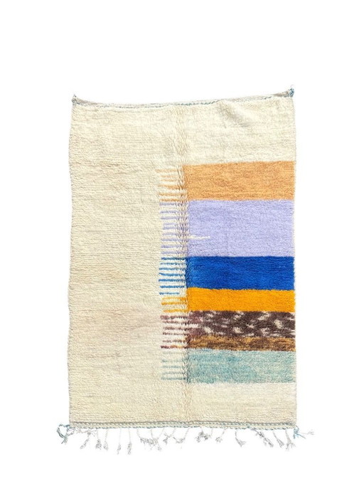 Berber Colorful Moroccan Beni Ourain Wool Rug 160x250 cm - Berber Moroccan Rug - Handmade Boho Floor Carpet with Bold Multicolor