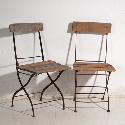 Paar Vintage Opvouwbare Tuinstoelen in Hout en IJzer – Centraal-Europa, ca. 1950 #2