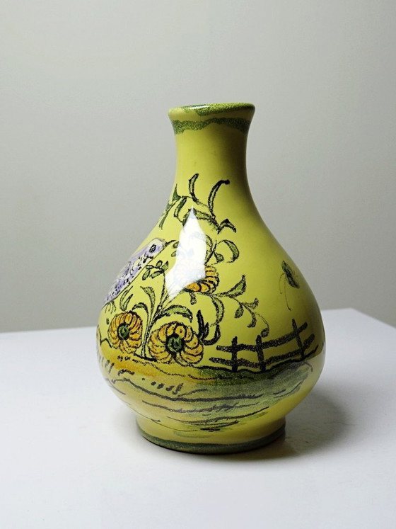 Image 1 of Small ceramic vase signed Henri Siffre Montpellier, bird decoration, 1950s-60s