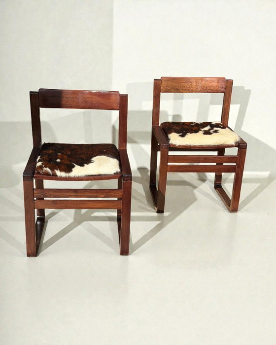 Image 1 of Italienische Esszimmerstühle aus der Mitte des 20. Jahrhunderts mit Bezug aus naturbelassenem Rindsleder (2er-Set)