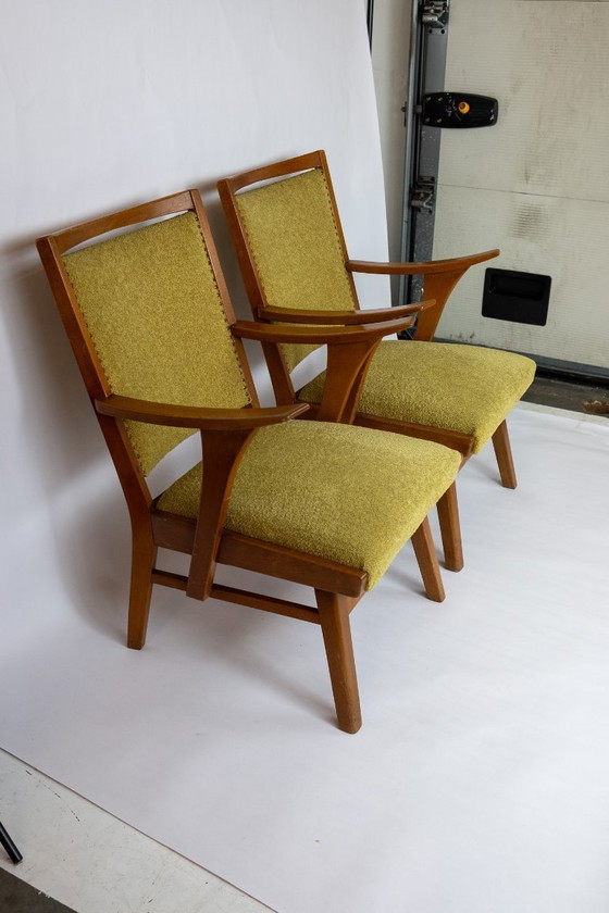 Image 1 of Ensemble de 2 fauteuils des années 1950 avec revêtement vert