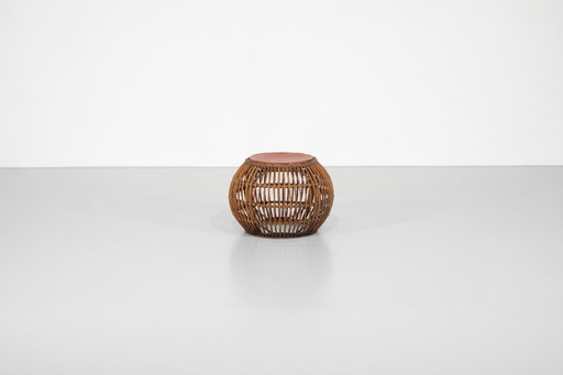 Taburete vintage de ratán y mimbre, Italia, años 60.