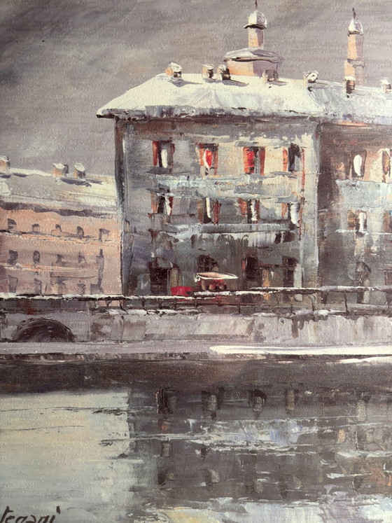 Oil Painting on Cardboard of a Canal in Milan by Eugenio Mantegani, 1980s – Paintings & Drawings (photo 8 of 9)
