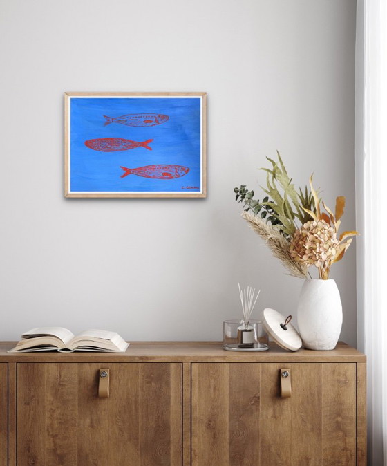 Acrilico sardine pesce 42 x 30 cm – Liquitex, Decorazioni murali, Carta (photo 12 of 12)