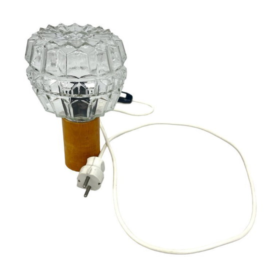 Image 1 of AKA Leuchten – vintage pressed glass and wood bedside lamp, Germany, 1970s.