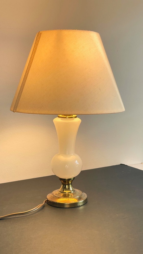 Image 1 of LAMPE Verre OPALIN et Laiton VINTAGE