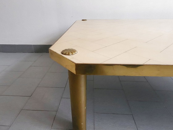 Image 1 of IMPORTANT VINTAGE ITALIAN COFFEE TABLE FROM THE 1960s IN FORMICA, BRASS & GILT STEEL