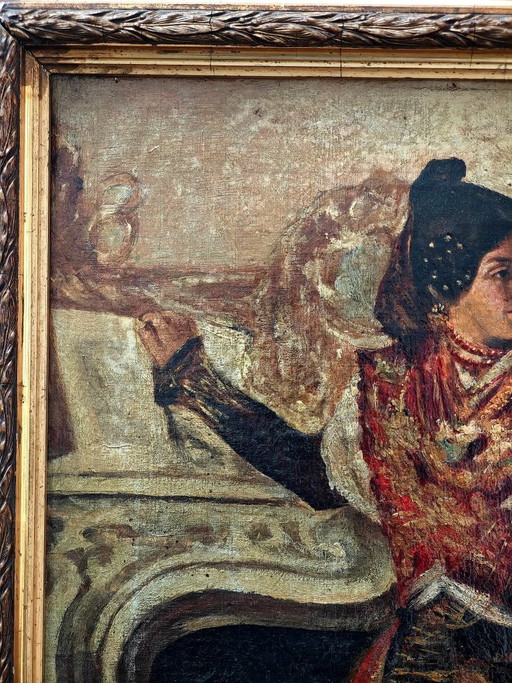 Antique Spanish Portrait – 19th Century – "Lady in Traditional Costume"