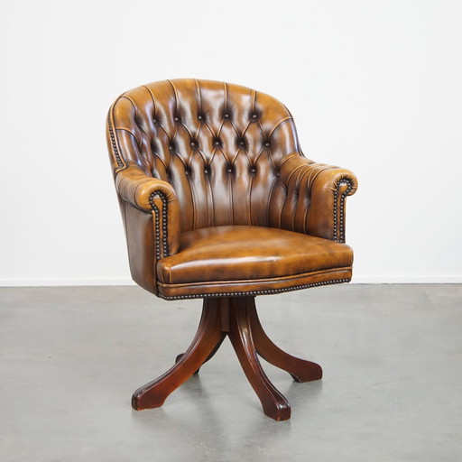 Chaise de bureau Chesterfield en cuir de bœuf pivotante de style anglais