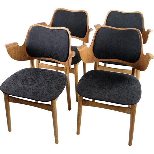 Set di 4 poltrone vintage modello 107 in rovere e teak di Hans Olsen per Bramin, 1960