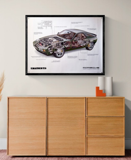 Originele vintage Porsche 928 S doorsnede poster uit begin jaren 80 / plakat - XL 76 × 102 cm