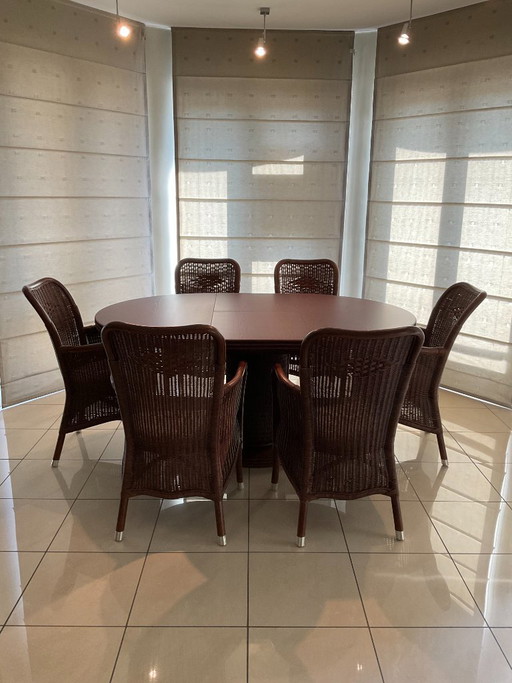 Meuble en Rotin Table Ronde Extensible Et 6 Chaises Assorties