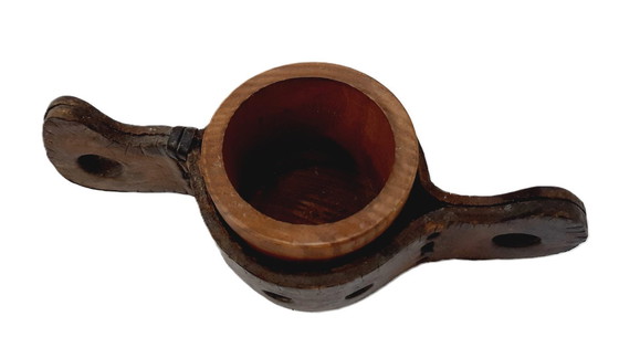 Image 1 of Tazza vintage in legno con borsa in pelle