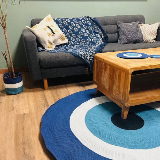 Image 1 of Katoenen touw tapijt met het boze oog