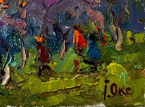 Original Oil Painting Autumn Village Landscape Morning Sound of Bells – Paintings & Drawings, Canvas (photo 5 of 8)